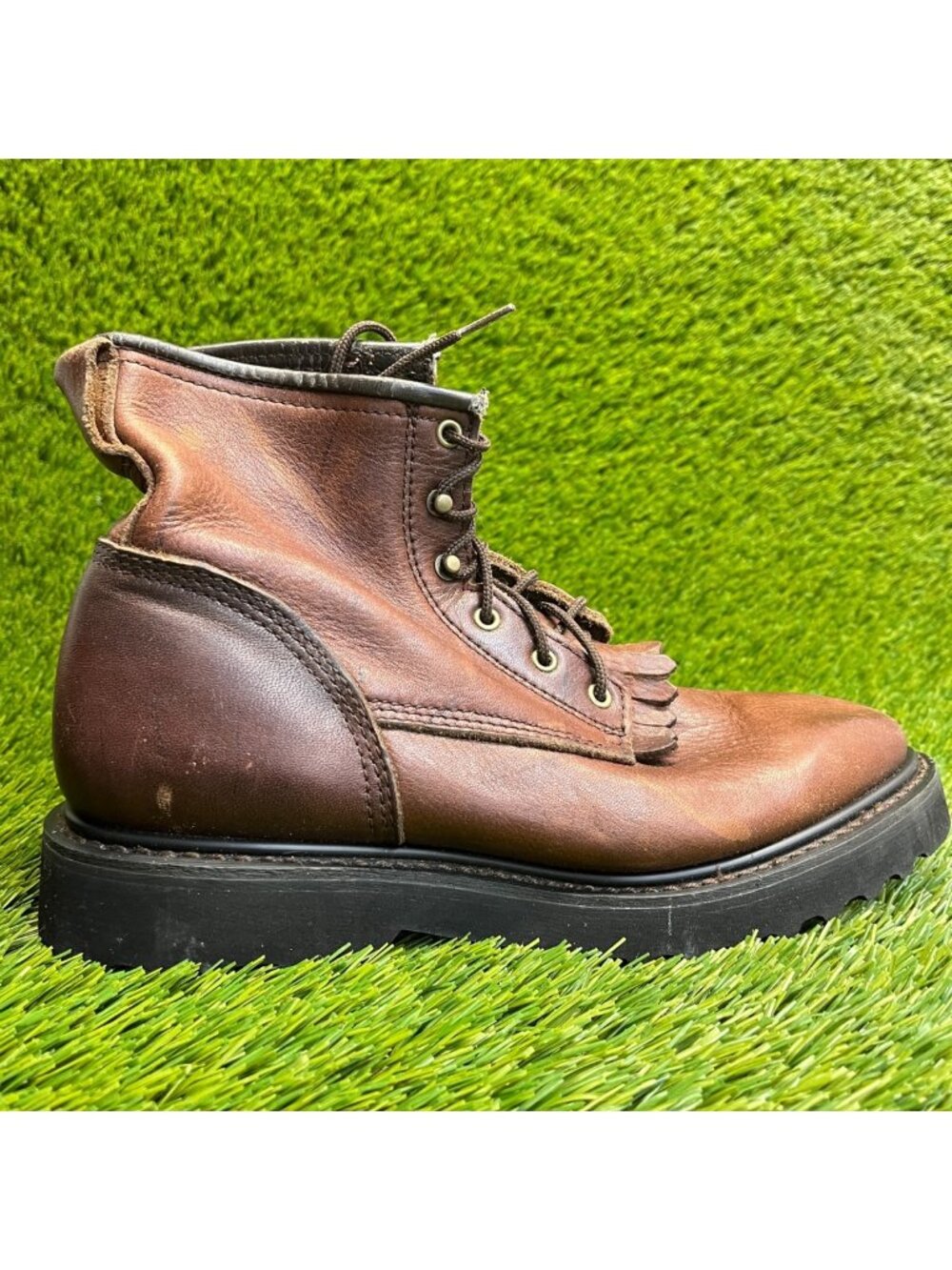 Double H Mens Size 7M Brown Black Classic Outdoor Leather Lace Up Working Boots‎